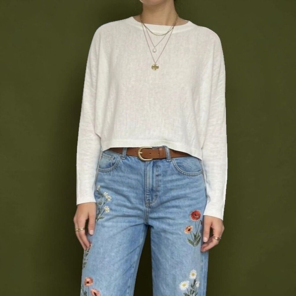 Akris Punto White Cropped Airy Batwing Sweater